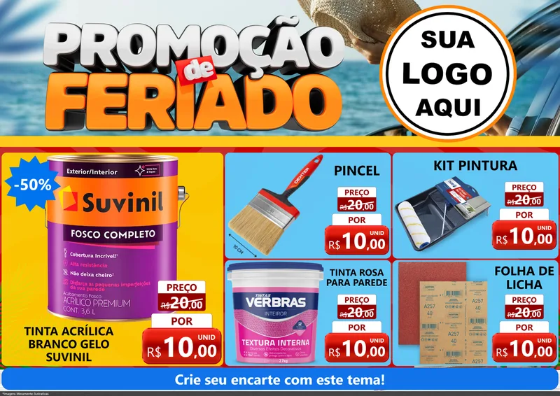 Modelo de Encarte para Encarte A4 Horizontal com o tema Promoção de Feriado para Tintas e Ferramentas