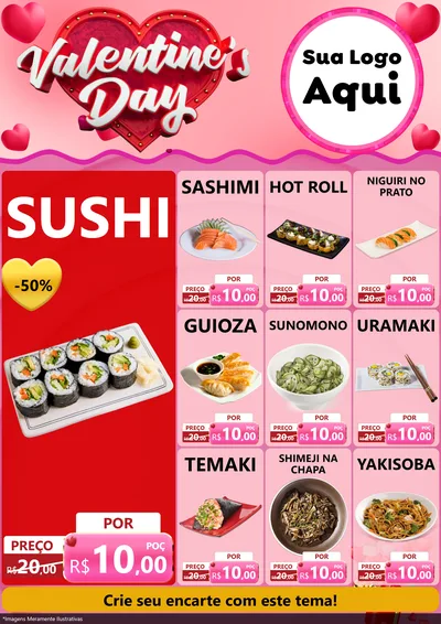 Modelo de Encarte para Encarte A4 Vertical com o tema Valentine's Day para Comida japonesa