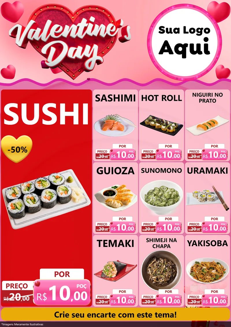 Modelo de Encarte para Encarte A4 Vertical com o tema Valentine's Day para Comida japonesa