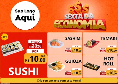 Modelo de Encarte para Encarte A4 Horizontal com o tema Sexta da Economia para Comida japonesa
