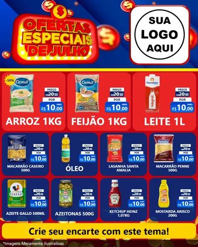Modelo de Rede Social para Feed Instagram com o tema Ofertas Especiais de Julho para Supermercado