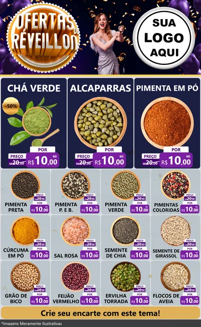 Modelo de Encarte para Encarte Grande com o tema Ofertas de Réveillon para Produtos Naturais