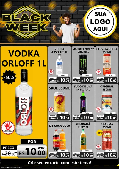 Modelo de Encarte para Encarte A4 Vertical com o tema Black Week para Distribuidora de bebidas