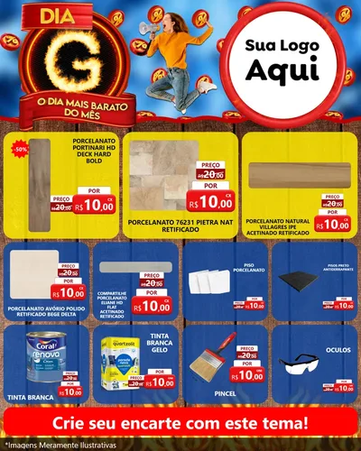 Modelo de Rede Social para Feed Instagram com o tema Dia G - O Dia Mais Barato Do Mês para Pisos e revestimentos