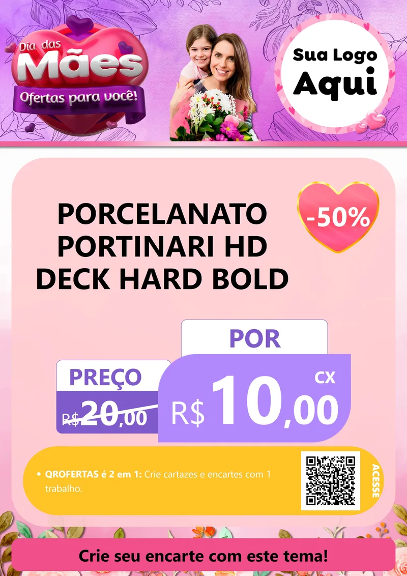Modelo de Cartaz para Cartaz A4 Vertical com o tema Dia das Mães Ofertas para Você! para Pisos e revestimentos