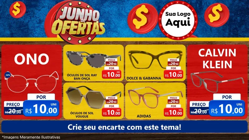 Modelo de TV para TV Horizontal com o tema Junho de Ofertas para Óticas
