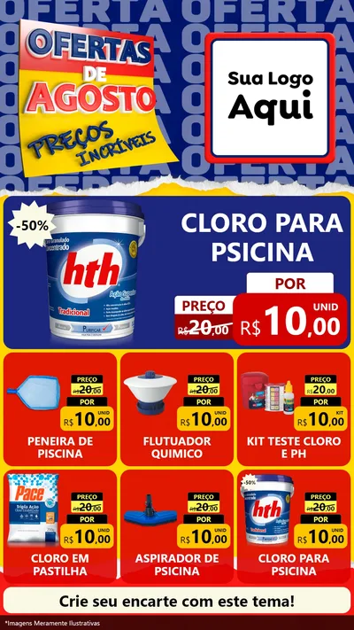 Modelo de Rede Social para Stories com o tema Ofertas de Agosto - Preços Incríveis para Produtos para Piscina