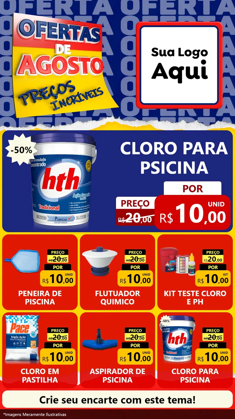 Modelo de Rede Social para Stories com o tema Ofertas de Agosto - Preços Incríveis para Produtos para Piscina