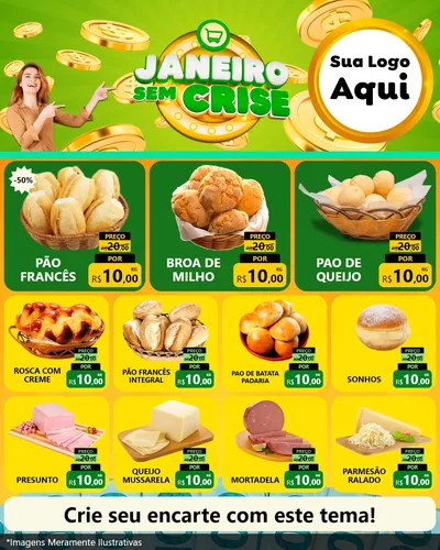 Modelo de Rede Social para Feed Instagram com o tema Janeiro Sem Crise para Padaria