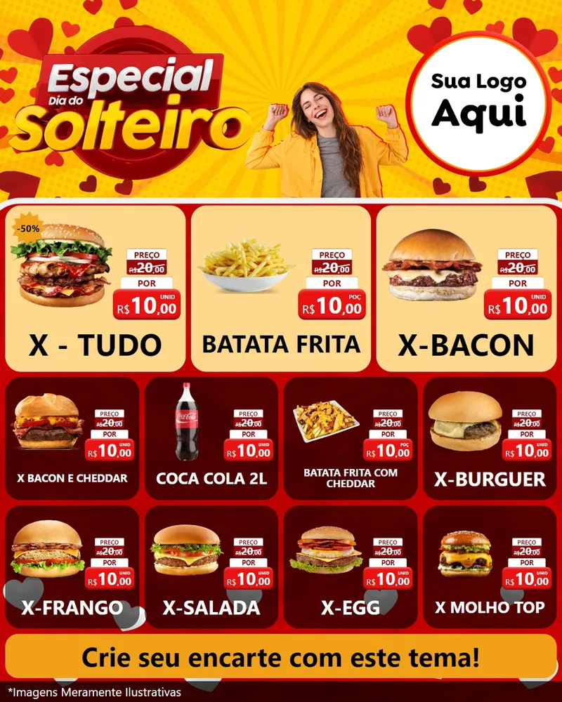 Modelo de Rede Social para Feed Instagram com o tema Especial Dia do Solteiro para Hamburgueria
