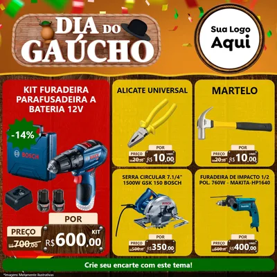 Modelo de Rede Social para Feed Facebook com o tema Dia do Gaúcho para Maquinas e Ferramentas