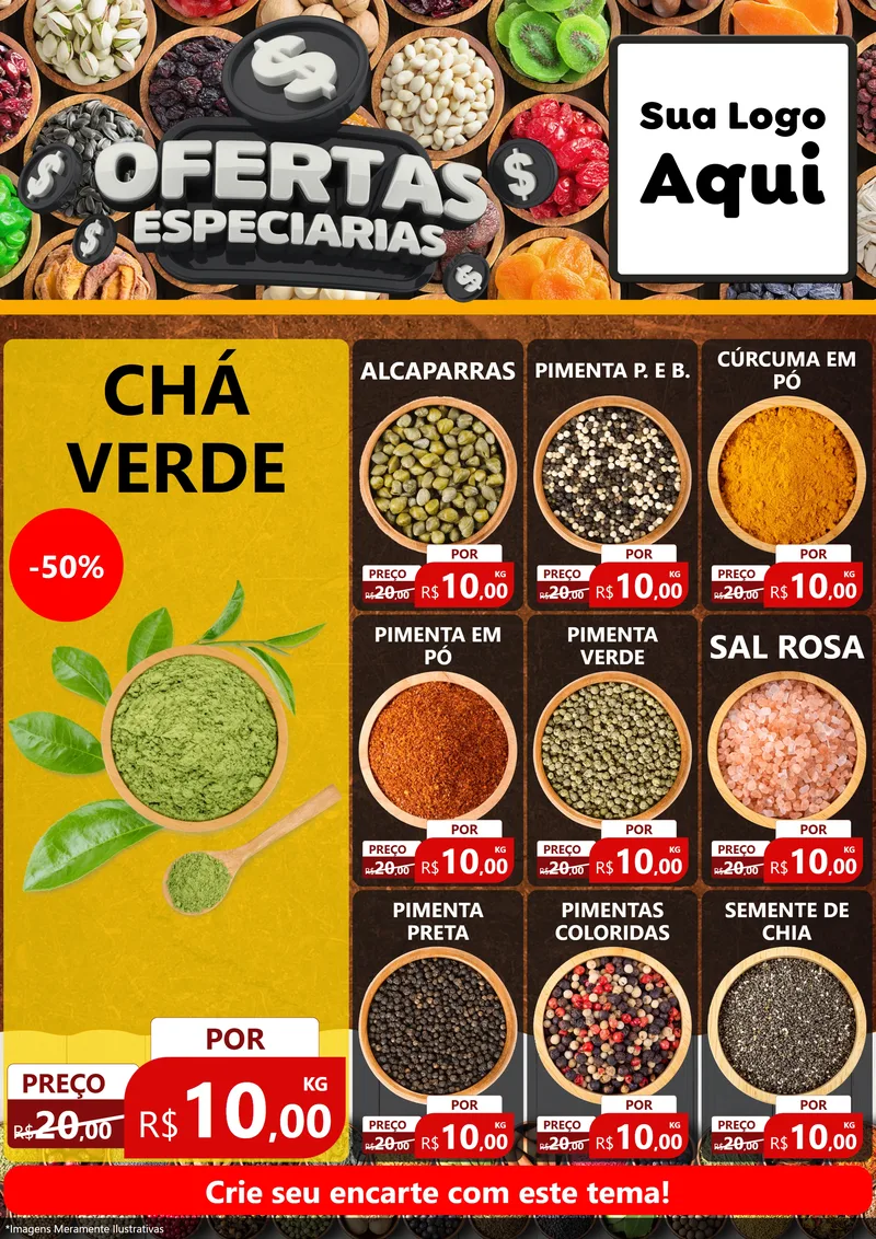 Modelo de Encarte para Encarte A4 Vertical com o tema Ofertas Especiarias para Produtos Naturais