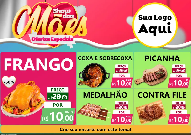 Modelo de Encarte para Encarte A4 Horizontal com o tema Show das Mães - Ofertas Especiais para Assados