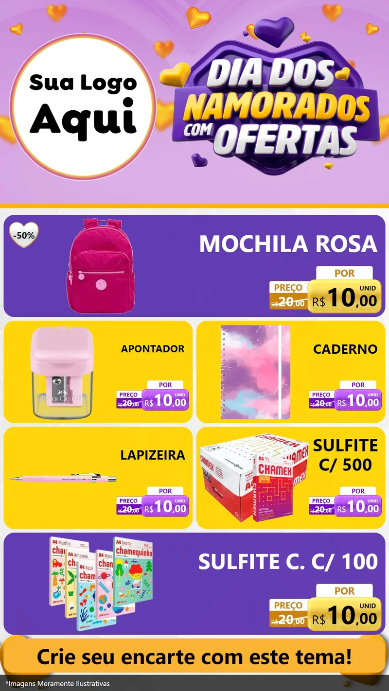 Modelo de TV para TV Vertical com o tema Dia Dos Namorados Com Ofertas para Papelaria