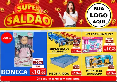 Modelo de Encarte para Encarte A4 Horizontal com o tema Super Saldão para Brinquedos