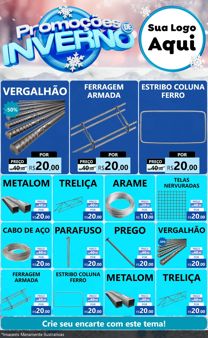 Modelo de Encarte para Encarte Grande com o tema Promoções de Inverno para Ferragens