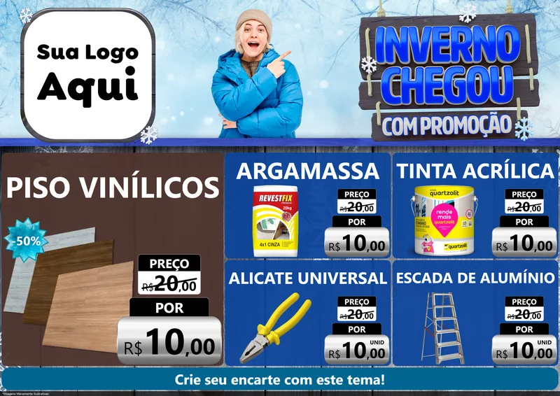 Modelo de Encarte para Encarte A4 Horizontal com o tema Inverno Chegou Com Promoção para Material para Construção