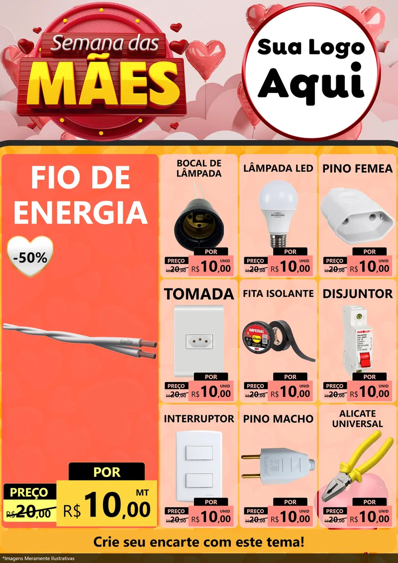 Modelo de Encarte para Encarte A4 Vertical com o tema Semana das Mães para Materiais Elétricos