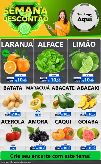 Modelo de Encarte para Encarte Grande com o tema Semana de Descontão - Copa para Hortifrúti