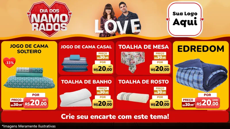 Modelo de TV para TV Horizontal com o tema Dia dos Namorados para Cama, Mesa e Banho