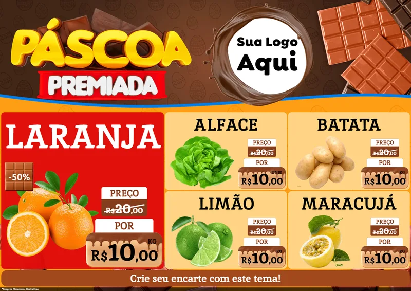 Modelo de Encarte para Encarte A4 Horizontal com o tema Páscoa Premiada para Hortifrúti
