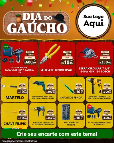 Modelo de Rede Social para Feed Instagram com o tema Dia do Gaúcho para Maquinas e Ferramentas