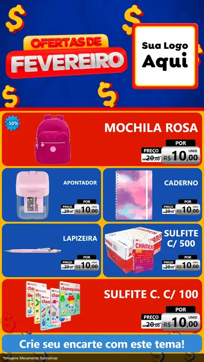 Modelo de TV para TV Vertical com o tema Ofertas de Fevereiro para Papelaria