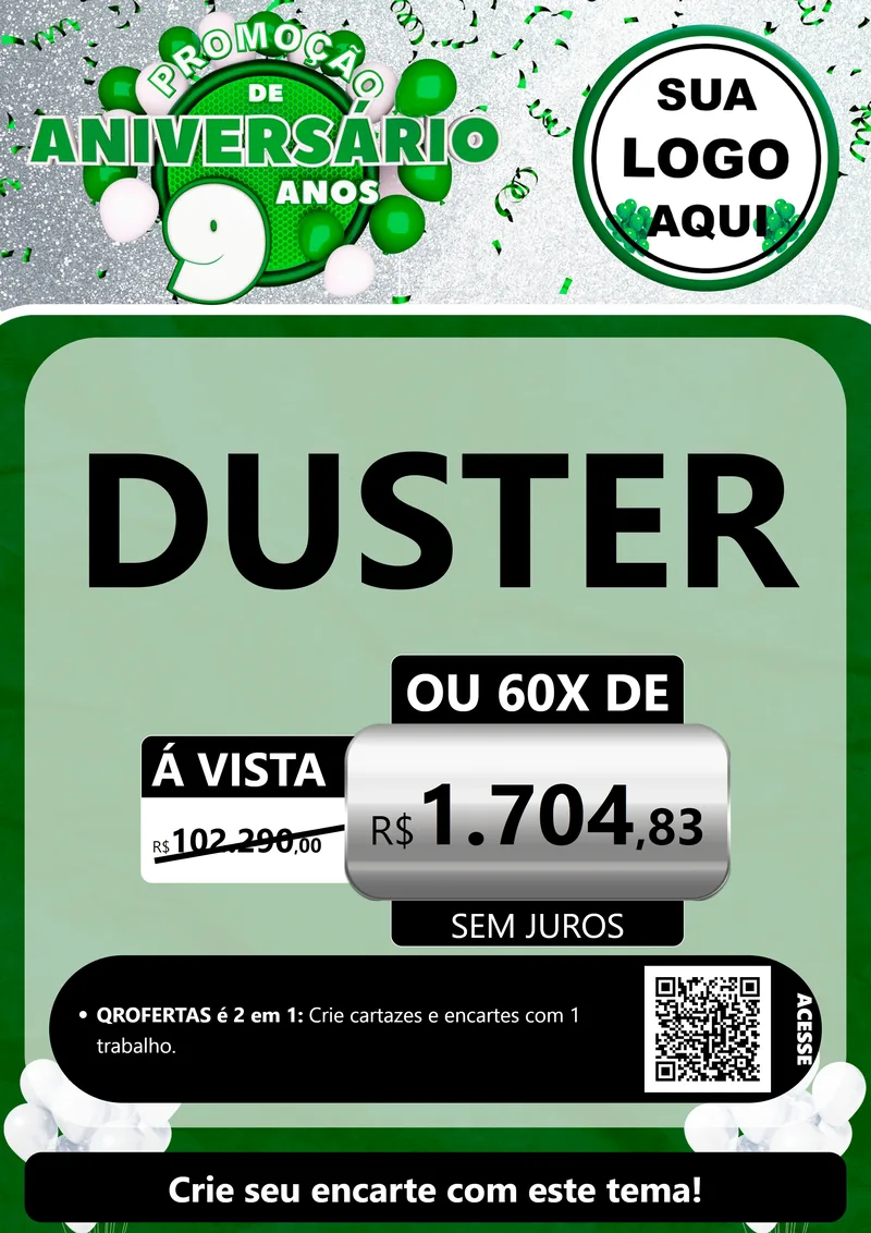 Modelo de Cartaz para Cartaz A4 Vertical com o tema Promoção de Aniversário - 9 Anos para Concessionaria de Carros