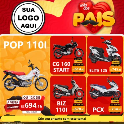 Modelo de Rede Social para Feed Facebook com o tema Mês Dos Pais para Concessionaria de Motos