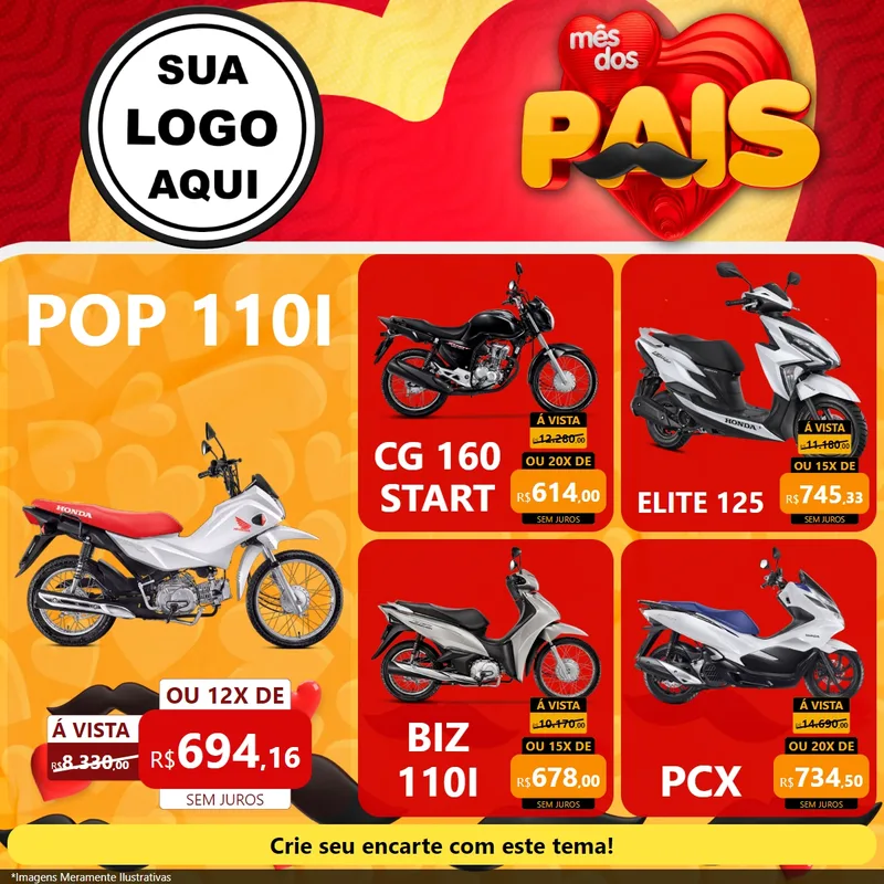Modelo de Rede Social para Feed Facebook com o tema Mês Dos Pais para Concessionaria de Motos