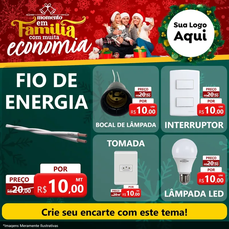 Modelo de Rede Social para Feed Facebook com o tema Momento em Família (Natal) para Materiais Elétricos