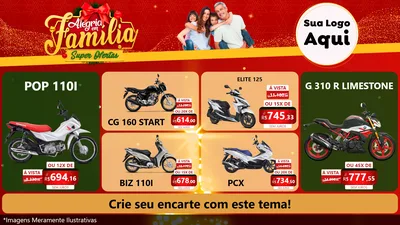 Modelo de TV para TV Horizontal com o tema Alegria em Família Super Ofertas - Natal para Concessionaria de Motos