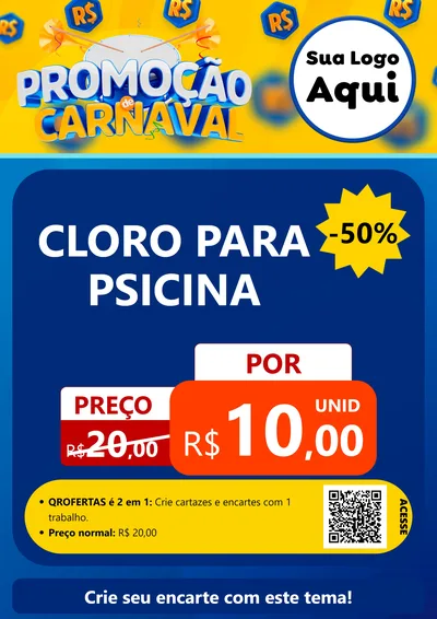 Modelo de Cartaz para Cartaz A4 Vertical com o tema Promoção de Carnaval para Produtos para Piscina