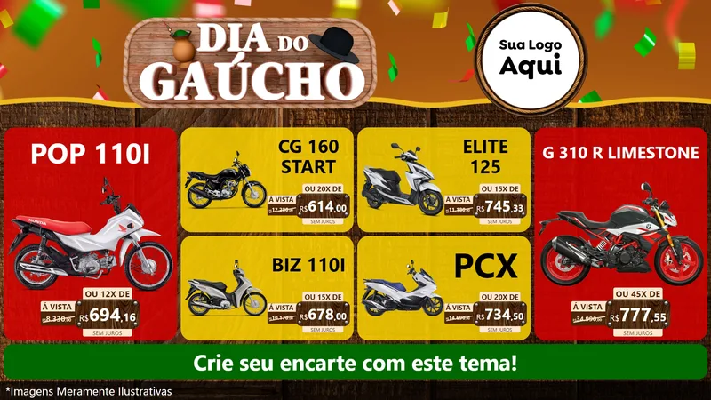 Modelo de TV para TV Horizontal com o tema Dia do Gaúcho para Concessionaria de Motos
