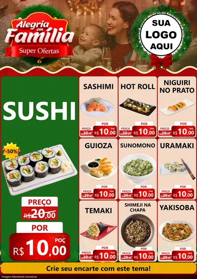 Modelo de Encarte para Encarte A4 Vertical com o tema Alegria Em Família - Super Ofertas para Comida japonesa
