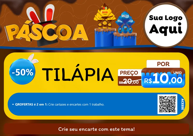 Modelo de Cartaz para Cartaz A4 Horizontal com o tema Páscoa para Peixaria