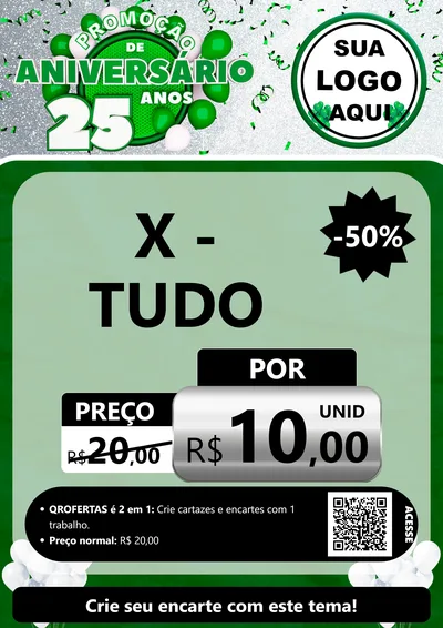 Modelo de Cartaz para Cartaz A4 Vertical com o tema Promoção de Aniversário - 25 Anos para Hamburgueria
