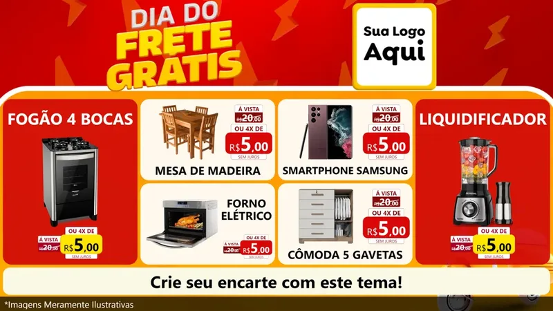 Modelo de TV para TV Horizontal com o tema Dia do Frete Grátis para Móveis e Eletro