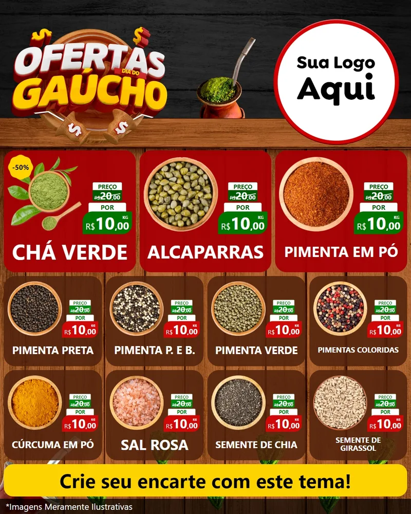 Modelo de Rede Social para Feed Instagram com o tema Ofertas Dia do Gaúcho para Produtos Naturais