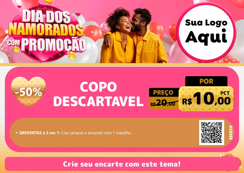 Modelo de Cartaz para Cartaz A4 Horizontal com o tema Dia dos Namorados com Promoção para Embalagens