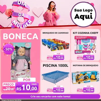 Modelo de Rede Social para Feed Facebook com o tema Dia da Mulher para Brinquedos