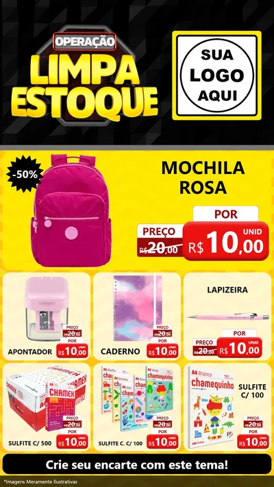 Modelo de Rede Social para Stories com o tema Operação Limpa Estoque para Papelaria