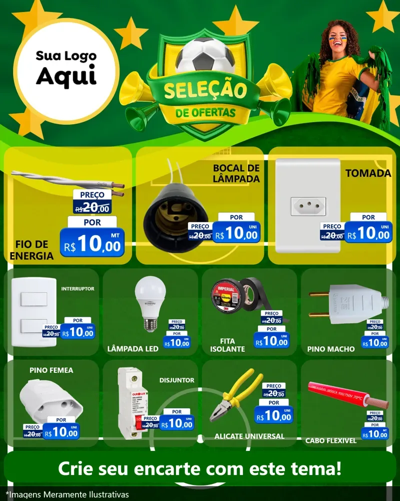 Modelo de Rede Social para Feed Instagram com o tema Seleção de Ofertas - Copa para Materiais Elétricos