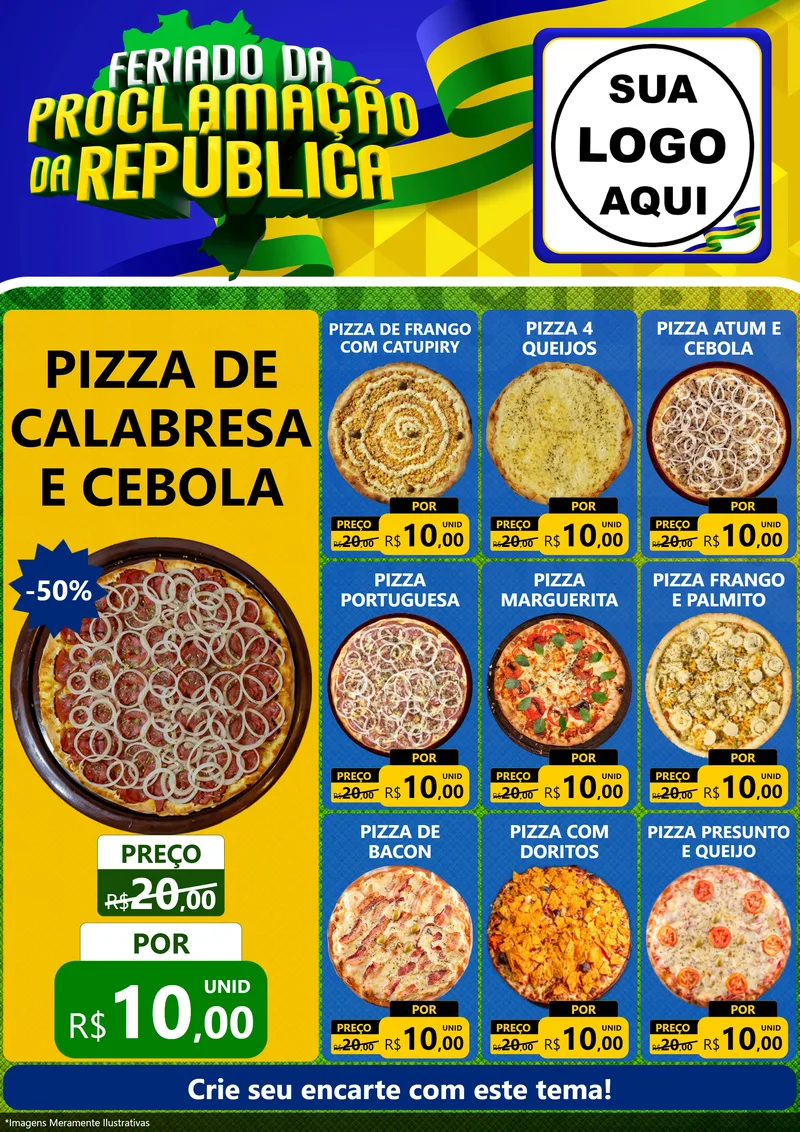 Modelo de Encarte para Encarte A4 Vertical com o tema Feriado da Proclamação da República para Pizzaria
