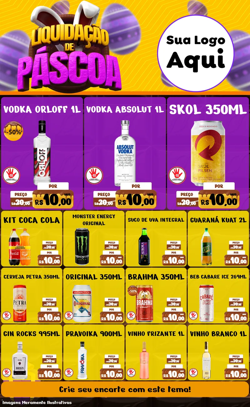 Modelo de Encarte para Encarte Grande com o tema Liquidação de Páscoa para Distribuidora de bebidas