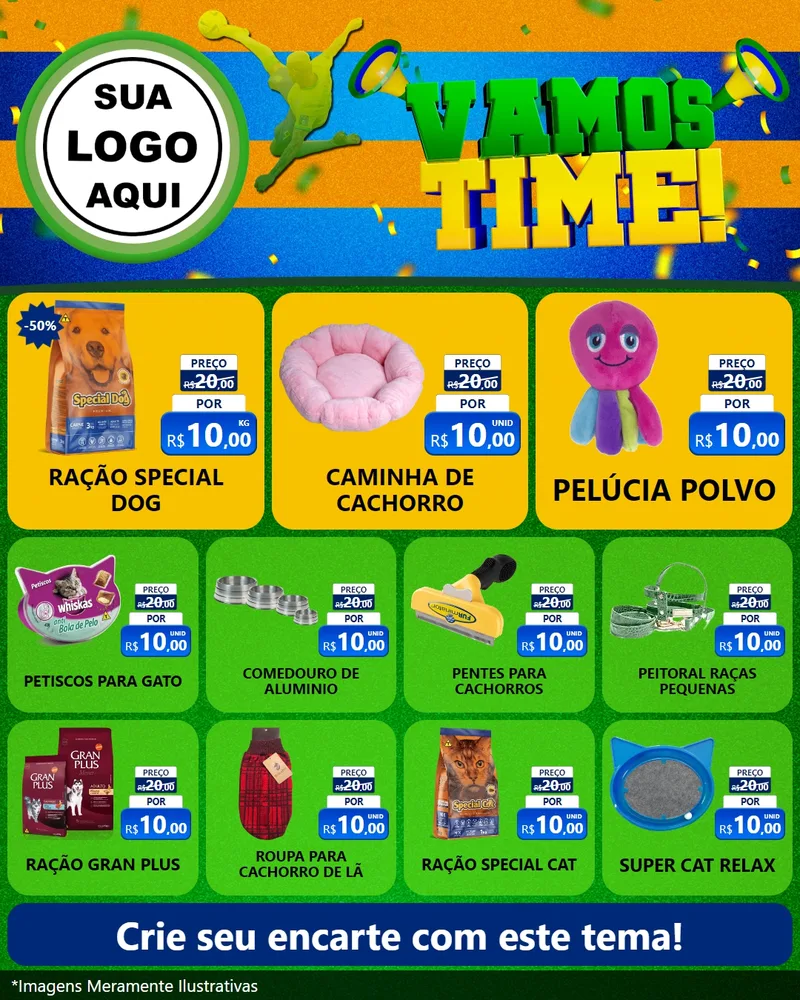 Modelo de Rede Social para Feed Instagram com o tema Vamos Time! para Pet Shop