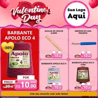 Modelo de Rede Social para Feed Facebook com o tema Valentine's Day para Armarinho e Aviamentos