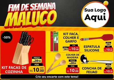 Modelo de Encarte para Encarte A4 Horizontal com o tema Final de Semana Maluco para Utilidades Domésticas