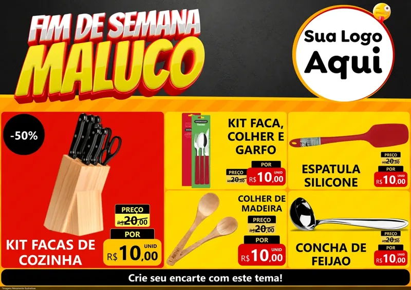 Modelo de Encarte para Encarte A4 Horizontal com o tema Final de Semana Maluco para Utilidades Domésticas