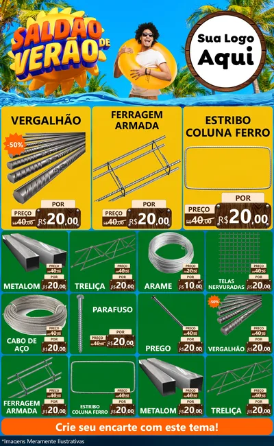 Modelo de Encarte para Encarte Grande com o tema Saldão de Verão para Ferragens